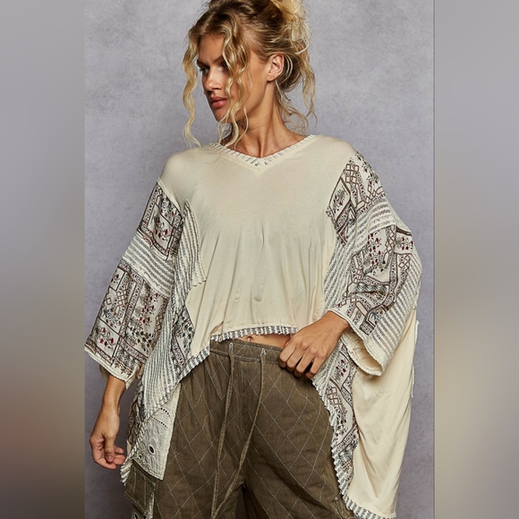 POL Cream and Brown Patterned Top - Picture 2 of 5